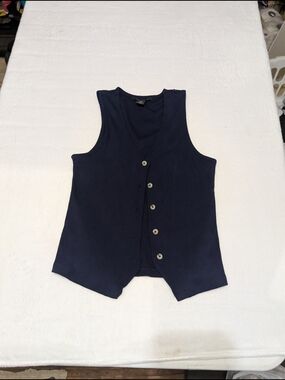 Tahari Navy Button-Front Sleeveless Tank Vest  Old Money Business Casual Size M